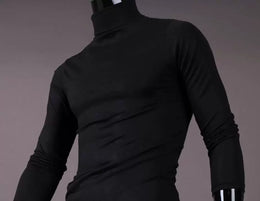 Fashion Men's Casual Slim Fit Basic Turtleneck High Collar Pullover Male Autumn Spring Thin Tops Basic Bottoming Plain T-shirt