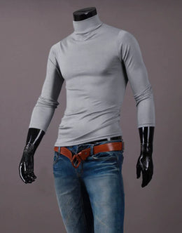 Fashion Men's Casual Slim Fit Basic Turtleneck High Collar Pullover Male Autumn Spring Thin Tops Basic Bottoming Plain T-shirt