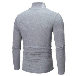 Fashion Men's Casual Slim Fit Basic Turtleneck High Collar Pullover Male Autumn Spring Thin Tops Basic Bottoming Plain T-shirt