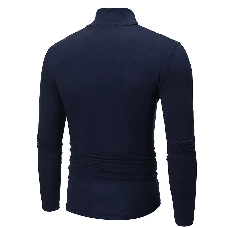 Fashion Men's Casual Slim Fit Basic Turtleneck High Collar Pullover Male Autumn Spring Thin Tops Basic Bottoming Plain T-shirt