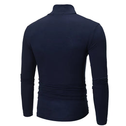 Fashion Men's Casual Slim Fit Basic Turtleneck High Collar Pullover Male Autumn Spring Thin Tops Basic Bottoming Plain T-shirt