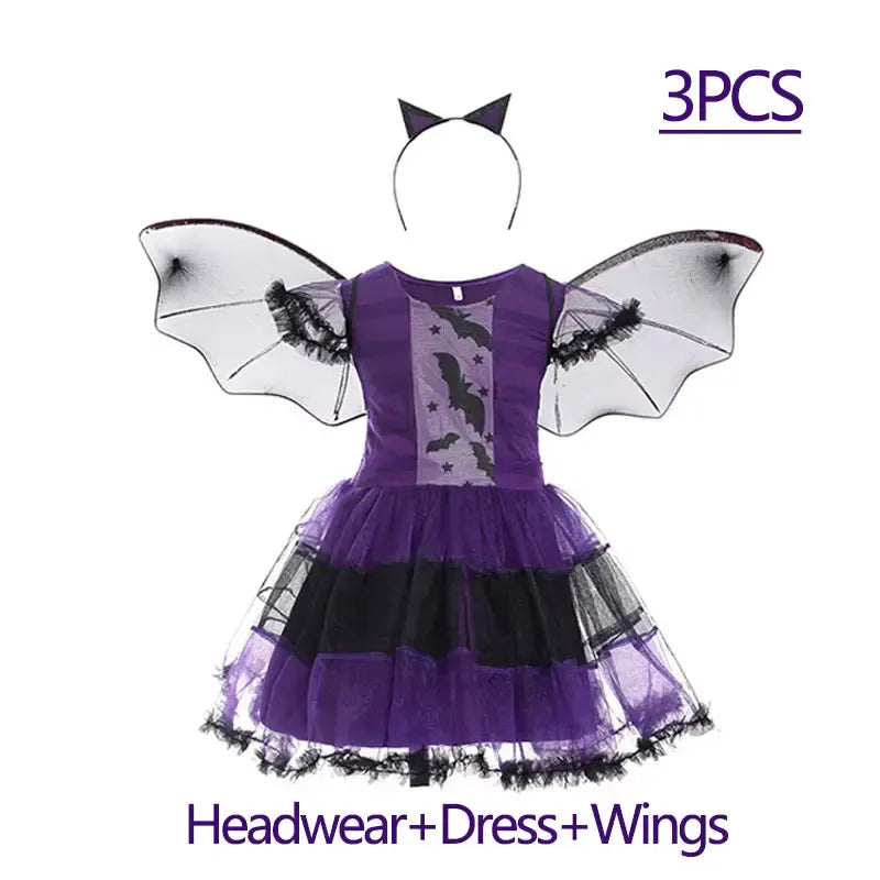 KissICON A / 5-6Y (Size 130) Halloween Costume for Girls Dress Scarlet Witch Vampire Devil Ghost Bat Carnival Party Dress Up  Kids Cosplay Clothes
