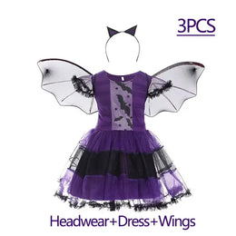 KissICON A / 5-6Y (Size 130) Halloween Costume for Girls Dress Scarlet Witch Vampire Devil Ghost Bat Carnival Party Dress Up  Kids Cosplay Clothes