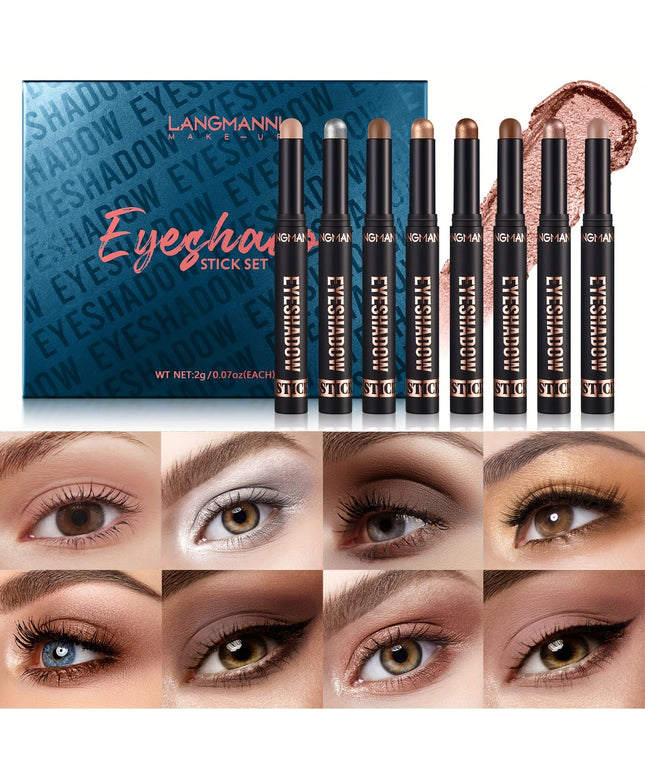 KissICON A(8PCS) KissIcon Langmanni Eyeshadow Sticks Set - Waterproof Colors