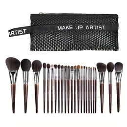 KissICON A-Brown / 24 Makeup Brush + 1 Travel Case Rose Princess 25pc Goat Hair Makeup Brush Set – Travel