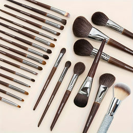 KissICON A-Brown / 24 Makeup Brush + 1 Travel Case Rose Princess 25pc Goat Hair Makeup Brush Set – Travel