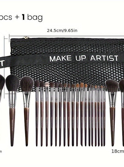 KissICON A-Brown / 24 Makeup Brush + 1 Travel Case Rose Princess 25pc Goat Hair Makeup Brush Set – Travel