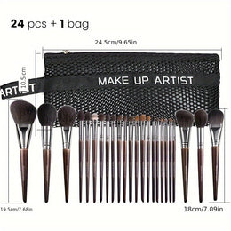 KissICON A-Brown / 24 Makeup Brush + 1 Travel Case Rose Princess 25pc Goat Hair Makeup Brush Set – Travel