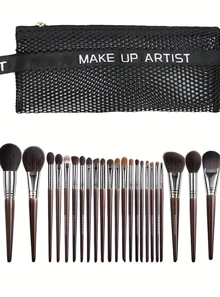 KissICON A-Brown / 24 Makeup Brush + 1 Travel Case Rose Princess 25pc Goat Hair Makeup Brush Set – Travel