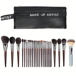 KissICON A-Brown / 24 Makeup Brush + 1 Travel Case Rose Princess 25pc Goat Hair Makeup Brush Set – Travel