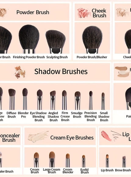 KissICON A-Brown / 24 Makeup Brush + 1 Travel Case Rose Princess 25pc Goat Hair Makeup Brush Set – Travel