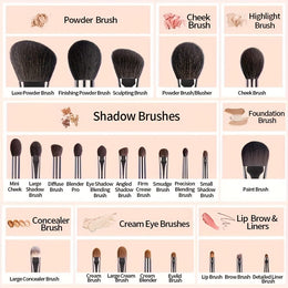KissICON A-Brown / 24 Makeup Brush + 1 Travel Case Rose Princess 25pc Goat Hair Makeup Brush Set – Travel