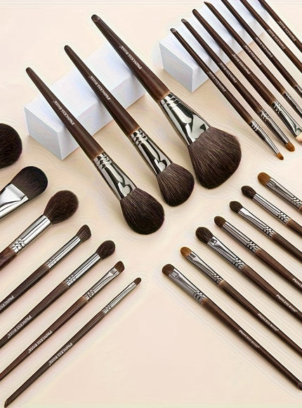 KissICON A-Brown / 24 Makeup Brush + 1 Travel Case Rose Princess 25pc Goat Hair Makeup Brush Set – Travel