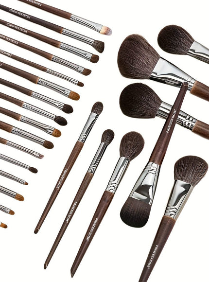 KissICON A-Brown / 24 Makeup Brush + 1 Travel Case Rose Princess 25pc Goat Hair Makeup Brush Set – Travel