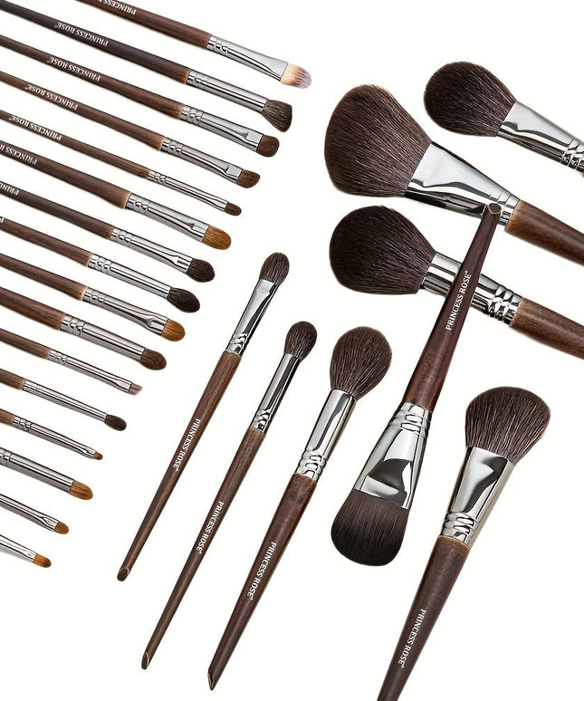 KissICON A-Brown / 24 Makeup Brush + 1 Travel Case Rose Princess 25pc Goat Hair Makeup Brush Set – Travel