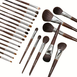 KissICON A-Brown / 24 Makeup Brush + 1 Travel Case Rose Princess 25pc Goat Hair Makeup Brush Set – Travel