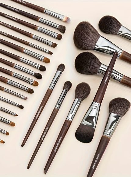 KissICON A-Brown / 24 Makeup Brush + 1 Travel Case Rose Princess 25pc Goat Hair Makeup Brush Set – Travel