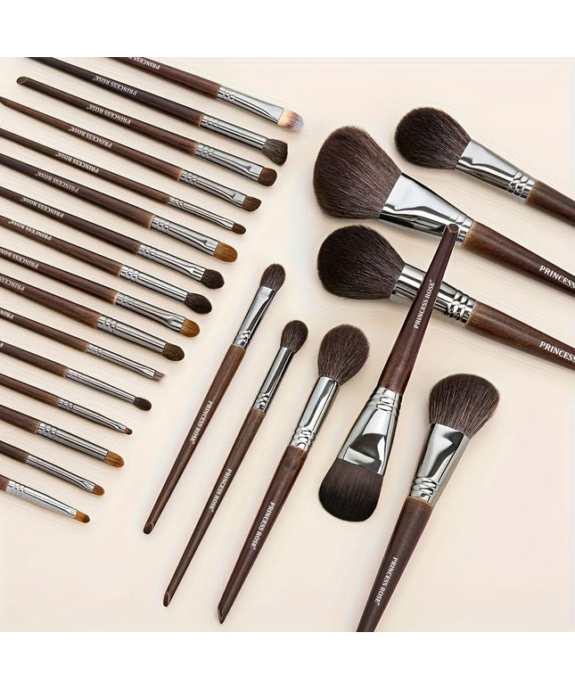 KissICON A-Brown / 24 Makeup Brush + 1 Travel Case Rose Princess 25pc Goat Hair Makeup Brush Set – Travel