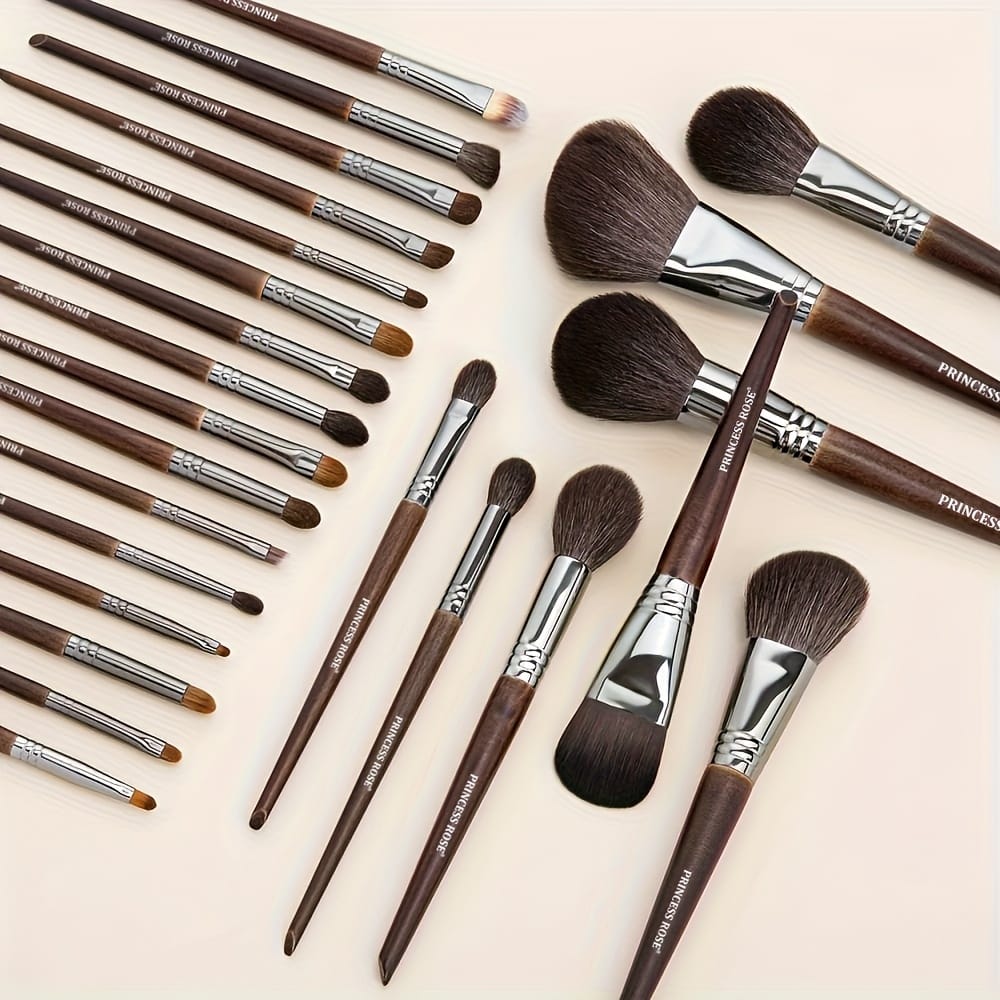 KissICON A-Brown / 24 Makeup Brush + 1 Travel Case Rose Princess 25pc Goat Hair Makeup Brush Set – Travel