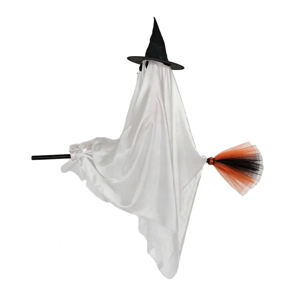 KissICON A / China Halloween Hanging Ghost Decorations Cute Ghost Ornament Hanging Ghost with Broom Halloween Decoration Flying Witch for Haunted