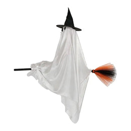 KissICON A / China Halloween Hanging Ghost Decorations Cute Ghost Ornament Hanging Ghost with Broom Halloween Decoration Flying Witch for Haunted