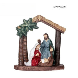 KissICON A Christmas Decorations Manger Nativity Resin Ornaments Home Desktop Decoration