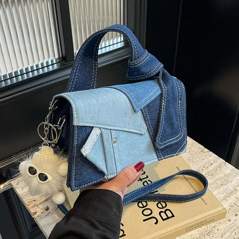 Dropshipman A Denim Mini Crossbody Bag Shoulder Bag Handbag  Adjustable Strap Magnetic Buckle Stylish