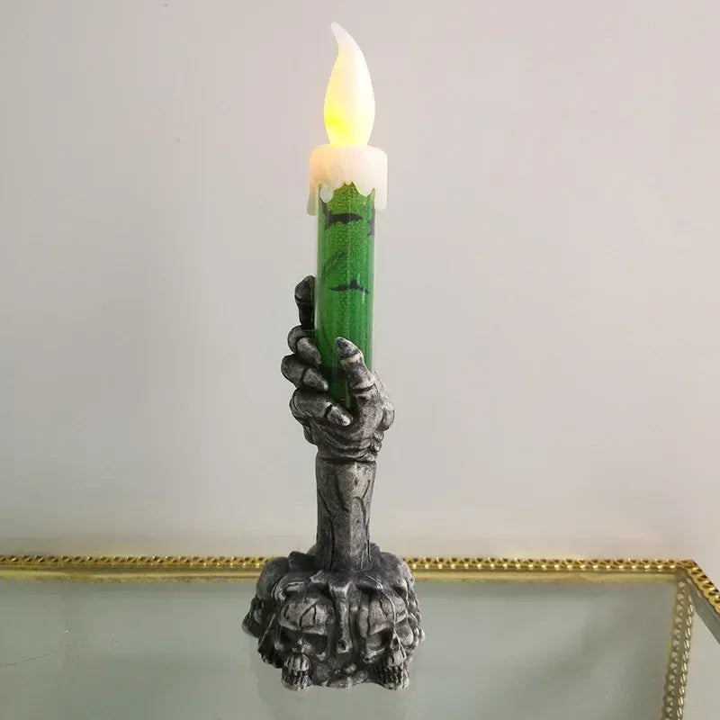 KissICON A Halloween Decoration Ghost Festival Atmosphere Layout Props Plastic Ghost Hand Skeleton Light LED Luminous Candle Light