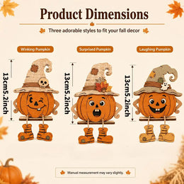 KissICON A Halloween Wooden Pumpkin Decor 3 Pieces Farmhouse Tabletop Ornament 2D Pumpkin Character Festive Home Desk Mantel Decor Gifts