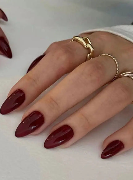 KissICON A KissIcon 24Pcs Long Almond Nails Red Set -