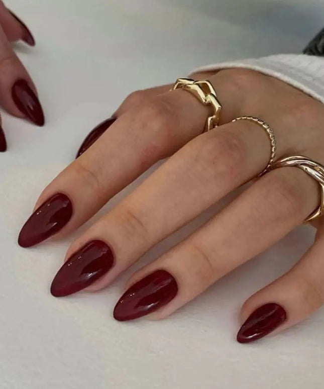 KissICON A KissIcon 24Pcs Long Almond Nails Red Set -