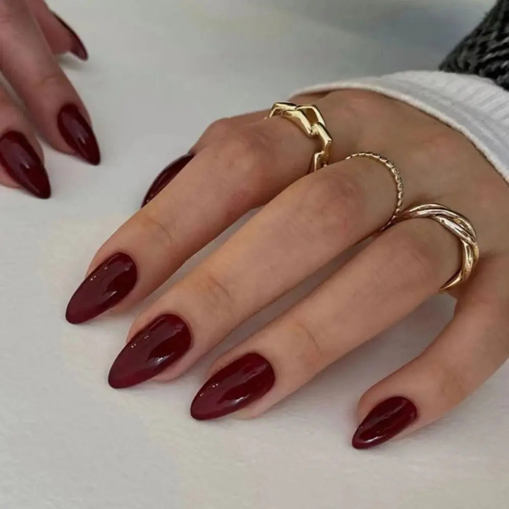 KissICON A KissIcon 24Pcs Long Almond Nails Red Set -
