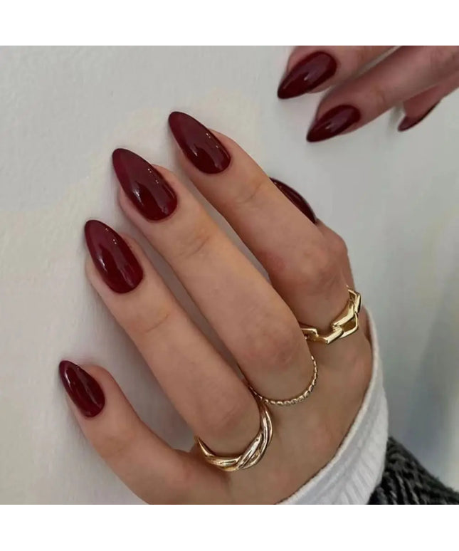 KissICON A KissIcon 24Pcs Long Almond Nails Red Set -