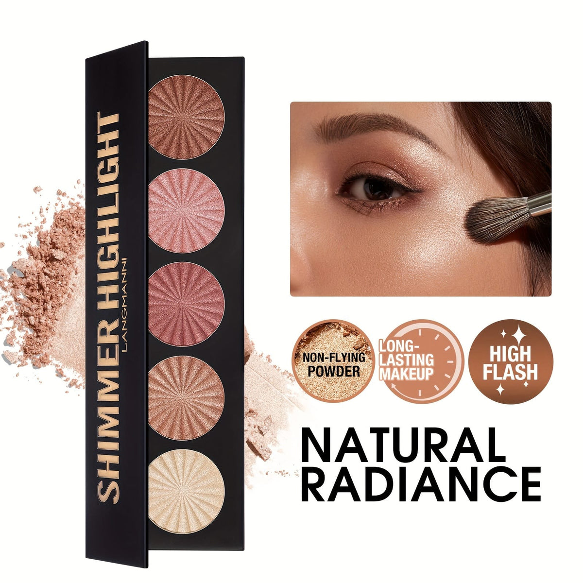 jkthpu-45 A KissIcon Langmanni 5-Color Highlighter & Contour - Longwear