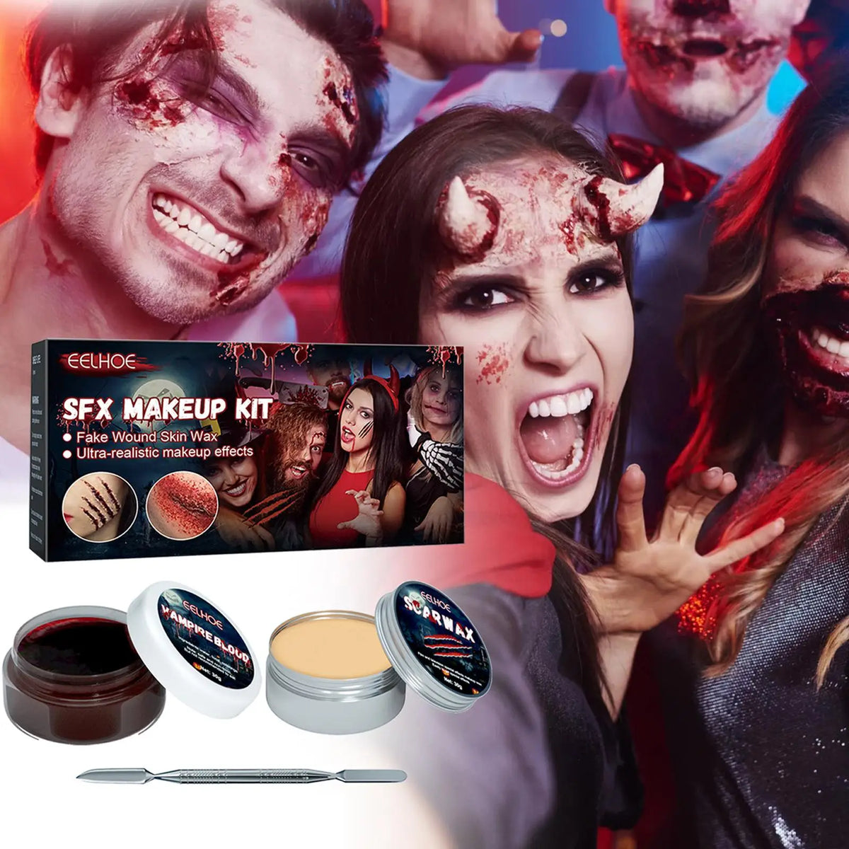 KissICON A Professional Halloween Makeup Kit Fake Wound Scar Fake Blood Paint Scar Wax Halloween Special Effect Make Up Halloween Cosmetics