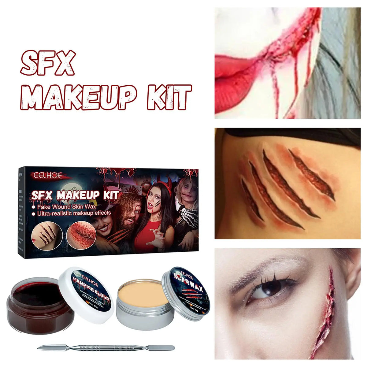 KissICON A Professional Halloween Makeup Kit Fake Wound Scar Fake Blood Paint Scar Wax Halloween Special Effect Make Up Halloween Cosmetics