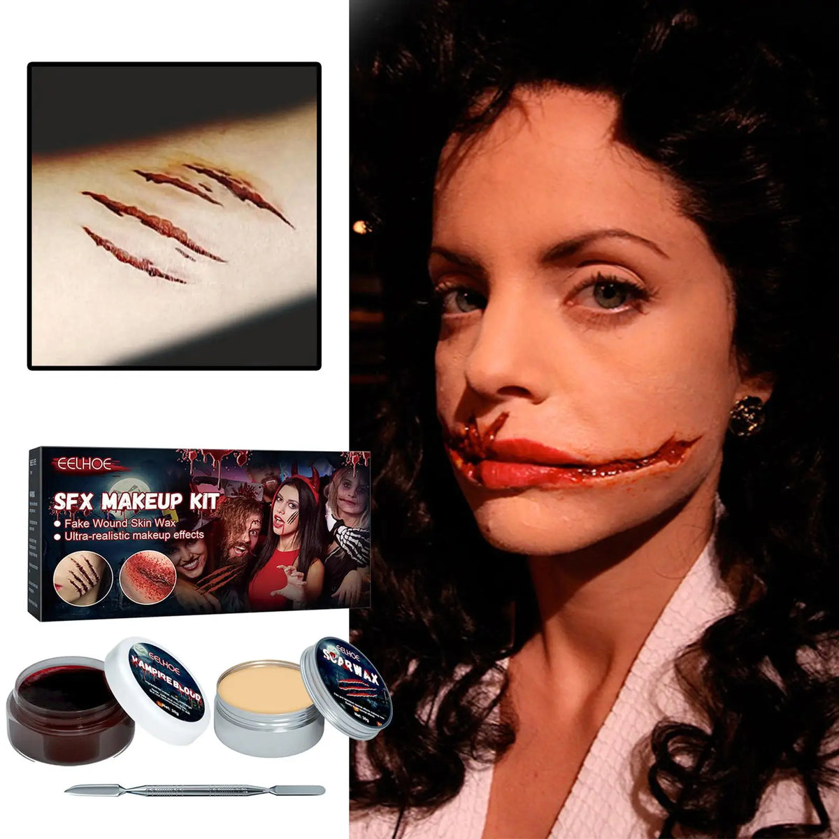 KissICON A Professional Halloween Makeup Kit Fake Wound Scar Fake Blood Paint Scar Wax Halloween Special Effect Make Up Halloween Cosmetics