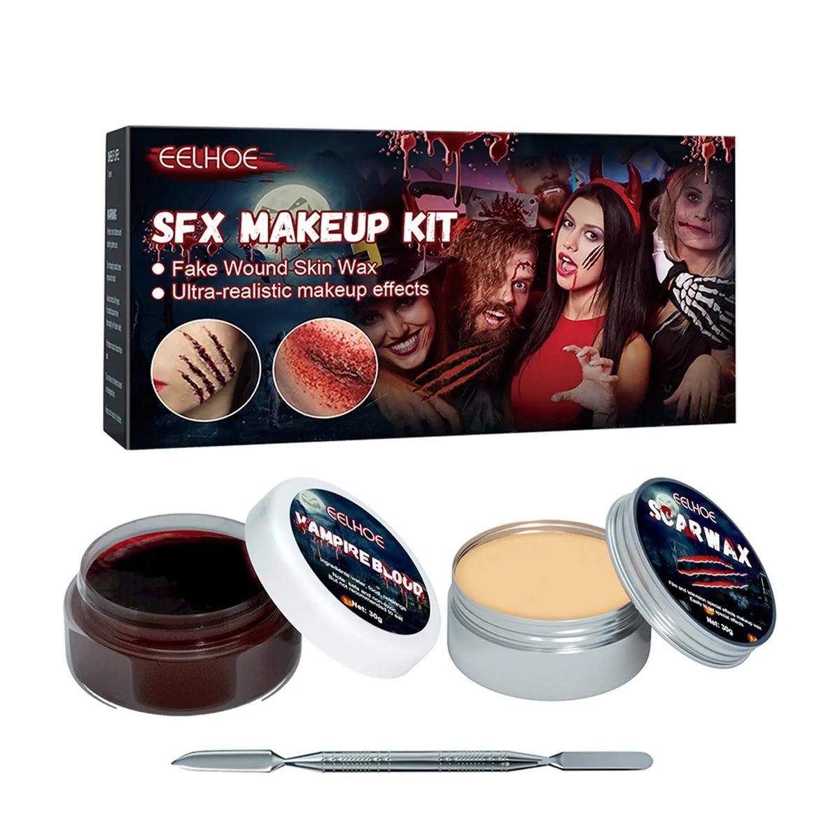KissICON A Professional Halloween Makeup Kit Fake Wound Scar Fake Blood Paint Scar Wax Halloween Special Effect Make Up Halloween Cosmetics