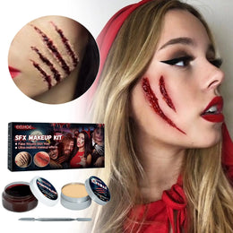 KissICON A Professional Halloween Makeup Kit Fake Wound Scar Fake Blood Paint Scar Wax Halloween Special Effect Make Up Halloween Cosmetics