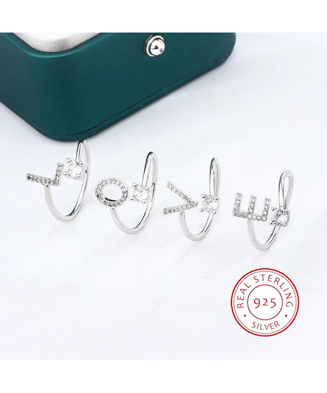 KissICON A / resizable KissIcon 26 A Z Open Adjustable Ring 925 Silver Plated Gift