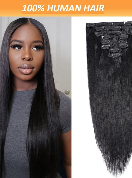 KissIcon Straight Clip Human Hair Extensions - RemyBrazilian