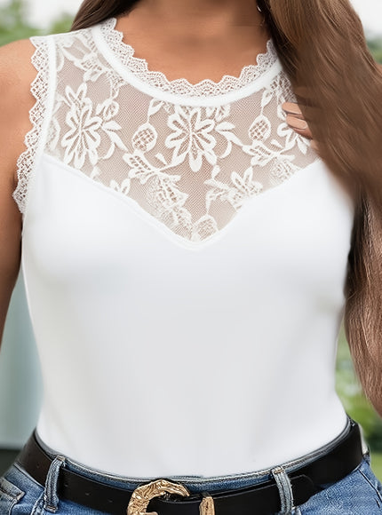 Plus Size Lace Trim Sleeveless Tank Top – Black & White
