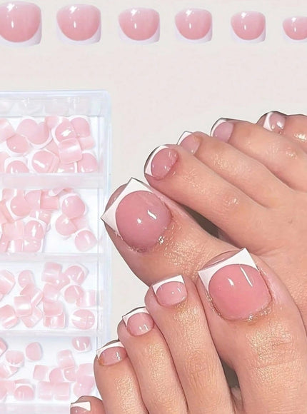 120Pcs White French Hand and Foot Nail Set, Medium Square Press-On Nails, Fashionable and Minimalist Design, Pre-Glued Nail Art Tips, Glossy Pure French Style, Perfect for Women'S Daily Wear, Includes Storage Box Toe Nails Nail Supplies Nails