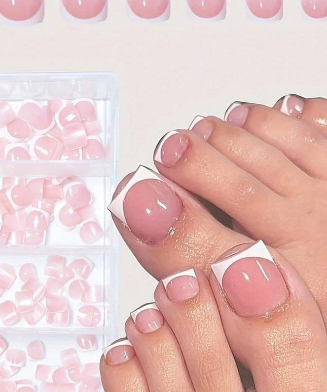 120Pcs White French Hand and Foot Nail Set, Medium Square Press-On Nails, Fashionable and Minimalist Design, Pre-Glued Nail Art Tips, Glossy Pure French Style, Perfect for Women'S Daily Wear, Includes Storage Box Toe Nails Nail Supplies Nails