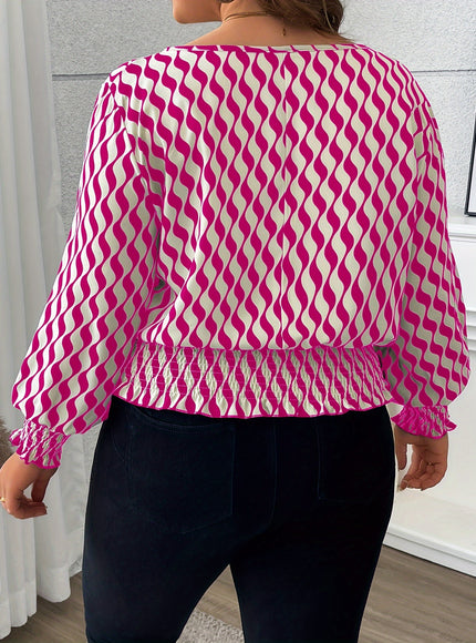 100% Polyester Elegant Plus Size Blouses for Women - Crew Neck Shirred Oversized Woven Print Shirt with Non-Stretch Fabric for All Seasons