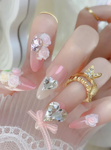 KissICON A548 KissIcon Short Almond Press-On Nails Floral Tip -