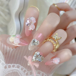 KissICON A548 KissIcon Short Almond Press-On Nails Floral Tip -