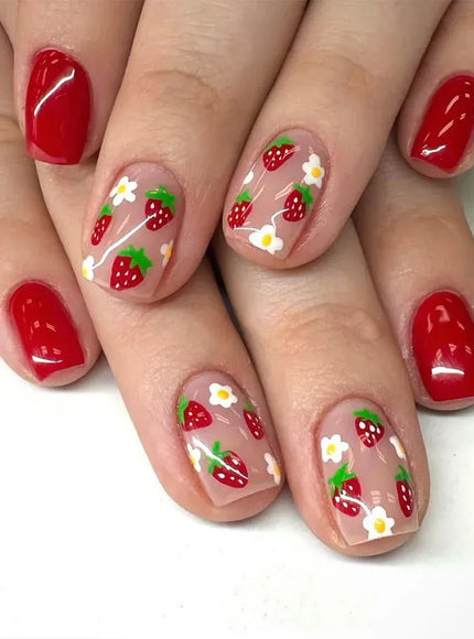 KissICON A571-1 KissIcon Short Almond Press-On Nails Floral Tip -