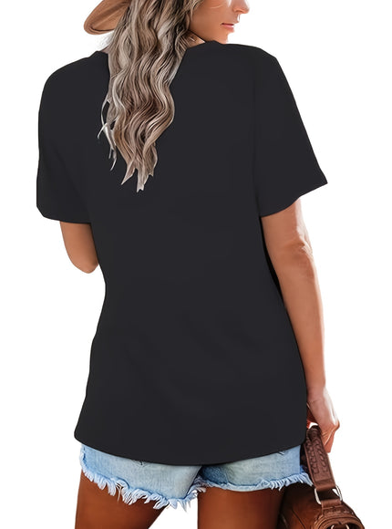 Women'S Plus Size Casual T-Shirt Set - 3pcs, V-Neck, Short Sleeve, Lightweight & Stretchy, All-Season Comfort, Casual Wear|Vneck Tshirt|Lightweight Fabric