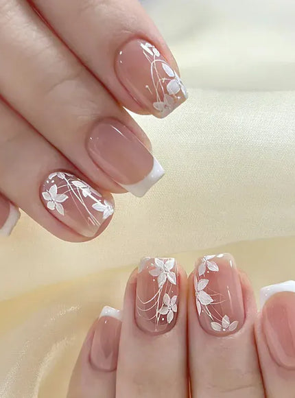 KissICON A614-9 KissIcon Short Almond Press-On Nails Floral Tip -